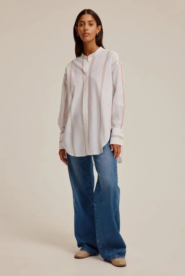 Woman Venroy Shirts Oversized Cotton Grandad Collar Shirt