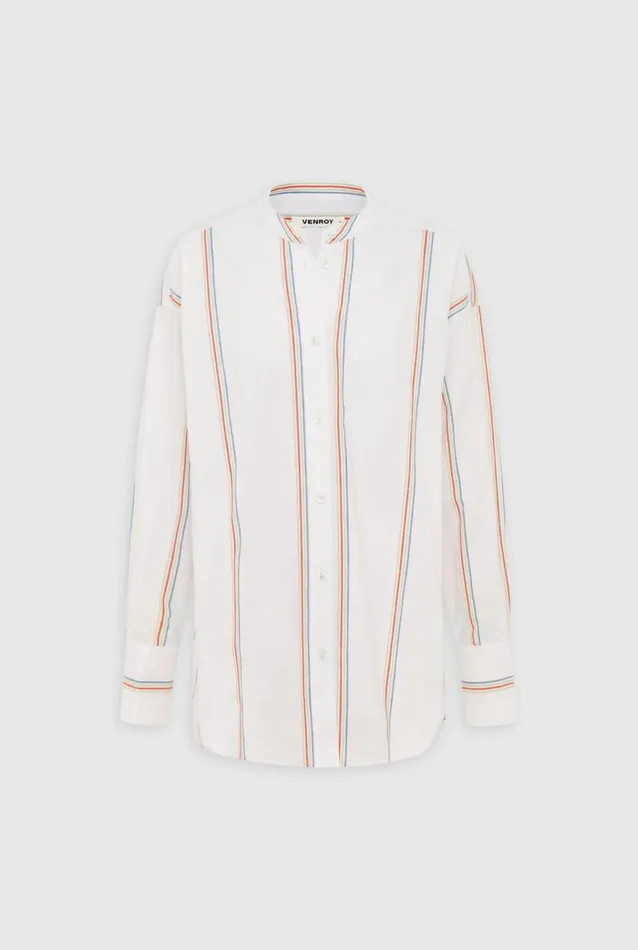 Woman Venroy Shirts Oversized Cotton Grandad Collar Shirt