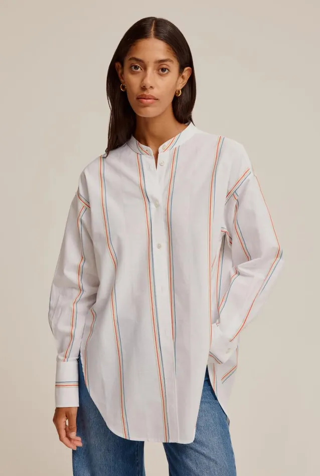 Woman Venroy Shirts Oversized Cotton Grandad Collar Shirt