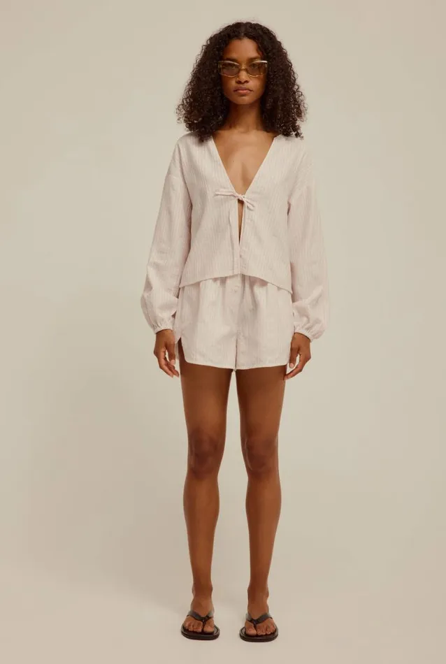 Woman Venroy Shirts Tie Front Woven Stripe Shirt