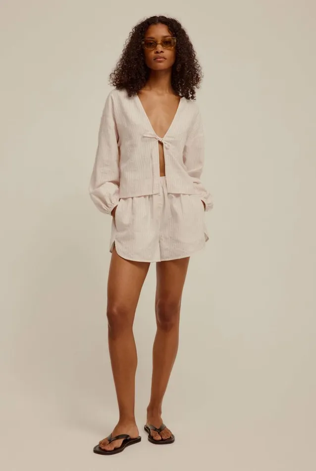 Woman Venroy Shirts Tie Front Woven Stripe Shirt