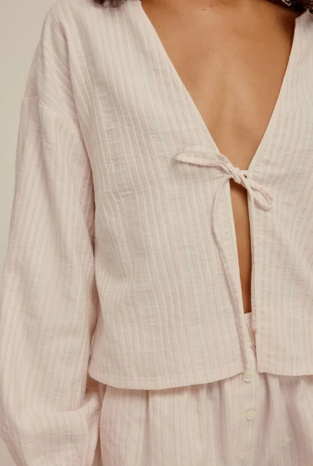 Woman Venroy Shirts Tie Front Woven Stripe Shirt