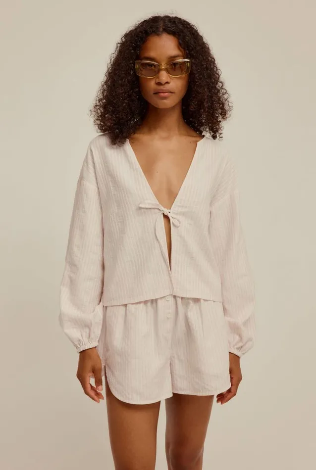 Woman Venroy Shirts Tie Front Woven Stripe Shirt