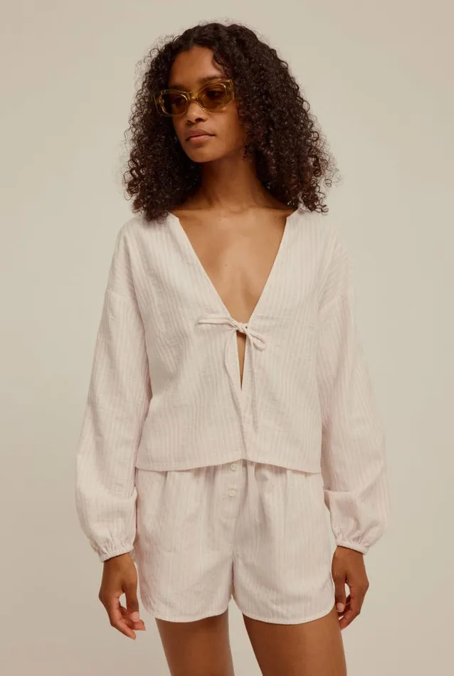 Woman Venroy Shirts Tie Front Woven Stripe Shirt