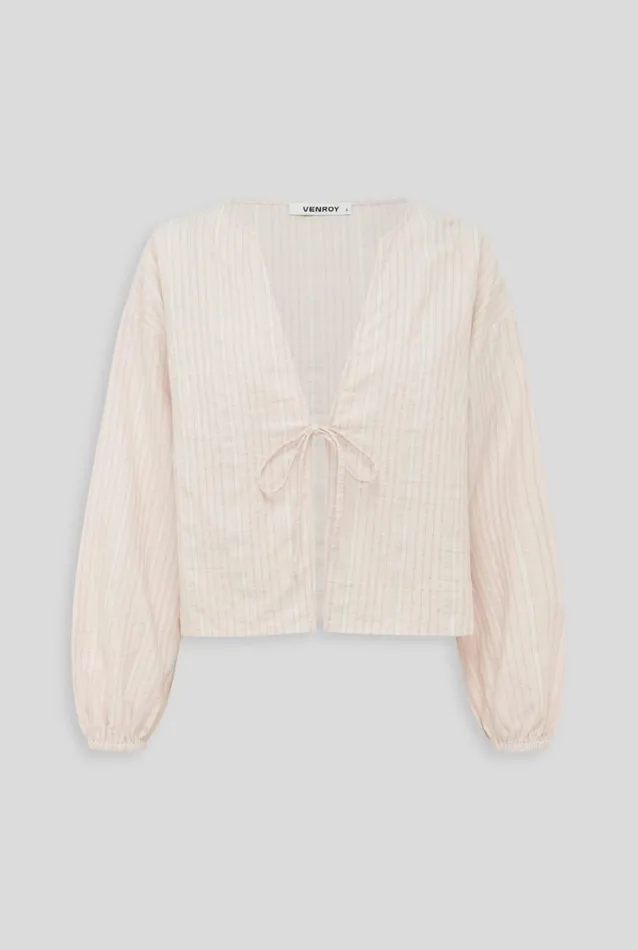 Woman Venroy Shirts Tie Front Woven Stripe Shirt