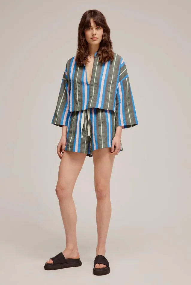 Woman Venroy Tops Woven Stripe Cropped Tunic