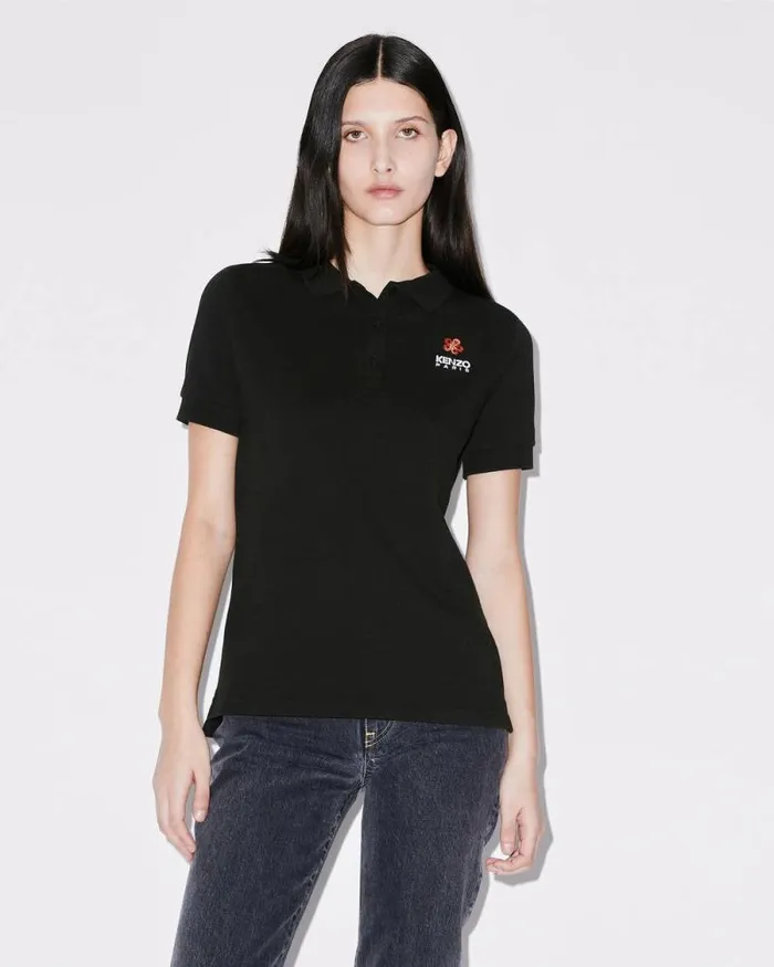 Women 039Boke Flower039 Embroidered Polo Shirt Black Kenzo Tshirts And Polos