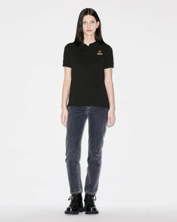 Women 039Boke Flower039 Embroidered Polo Shirt Black Kenzo Tshirts And Polos