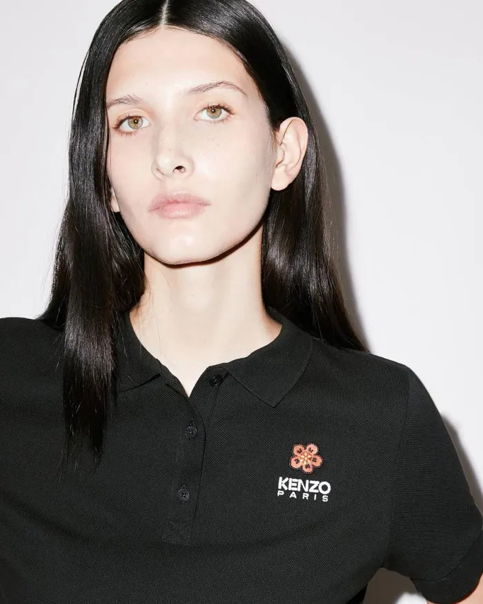 Women 039Boke Flower039 Embroidered Polo Shirt Black Kenzo Tshirts And Polos