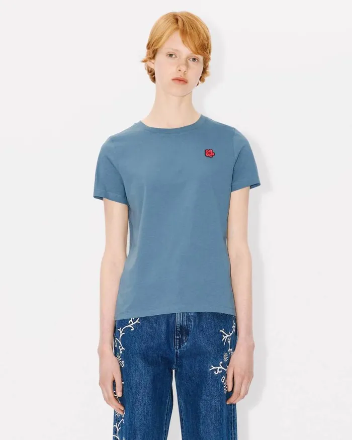 Women 039Boke Flower039 Embroidered Tshirt In Cotton Blue Kenzo Tshirts And Polos