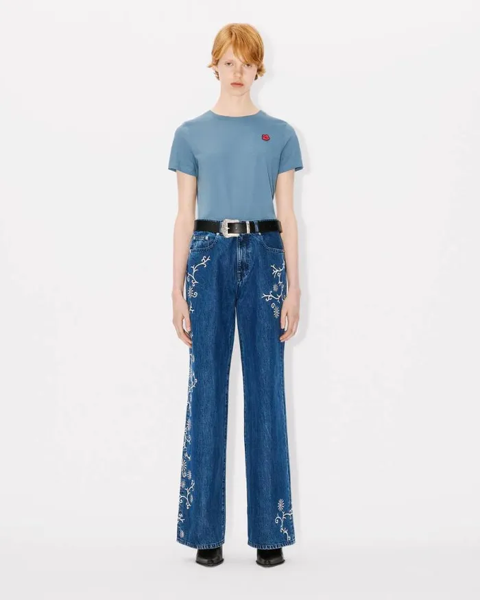 Women 039Boke Flower039 Embroidered Tshirt In Cotton Blue Kenzo Tshirts And Polos