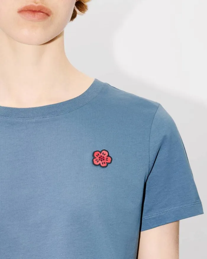 Women 039Boke Flower039 Embroidered Tshirt In Cotton Blue Kenzo Tshirts And Polos