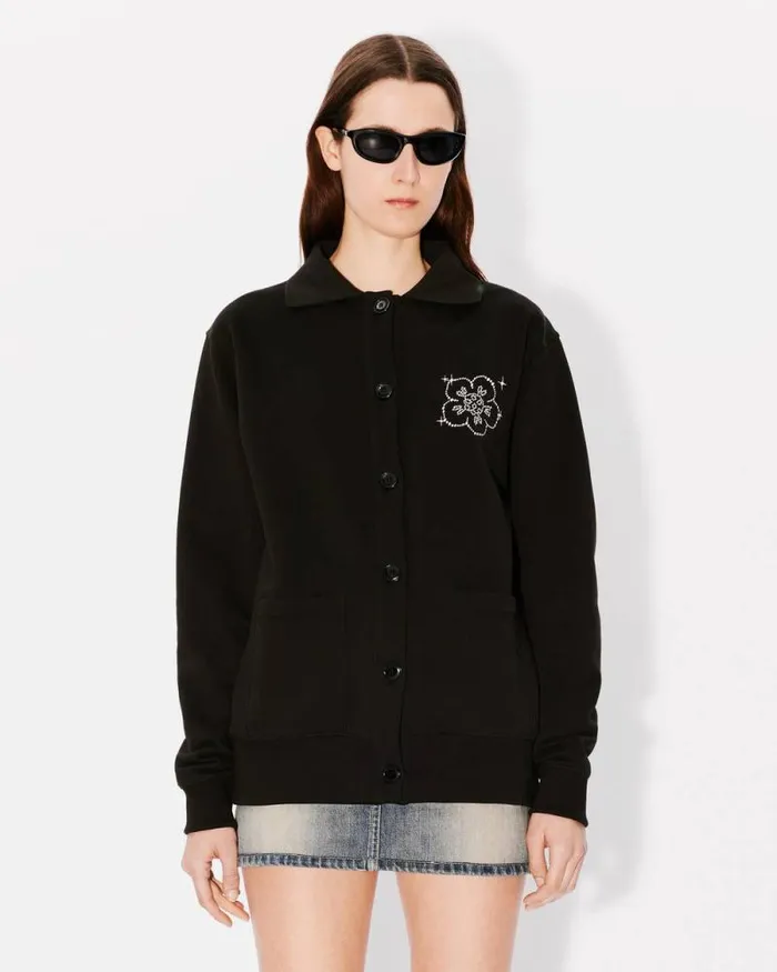 Women 039KENZO Constellation039 Embroidered Loose Cardigan In Cotton Black Kenzo Sweatshirts And Hoodies