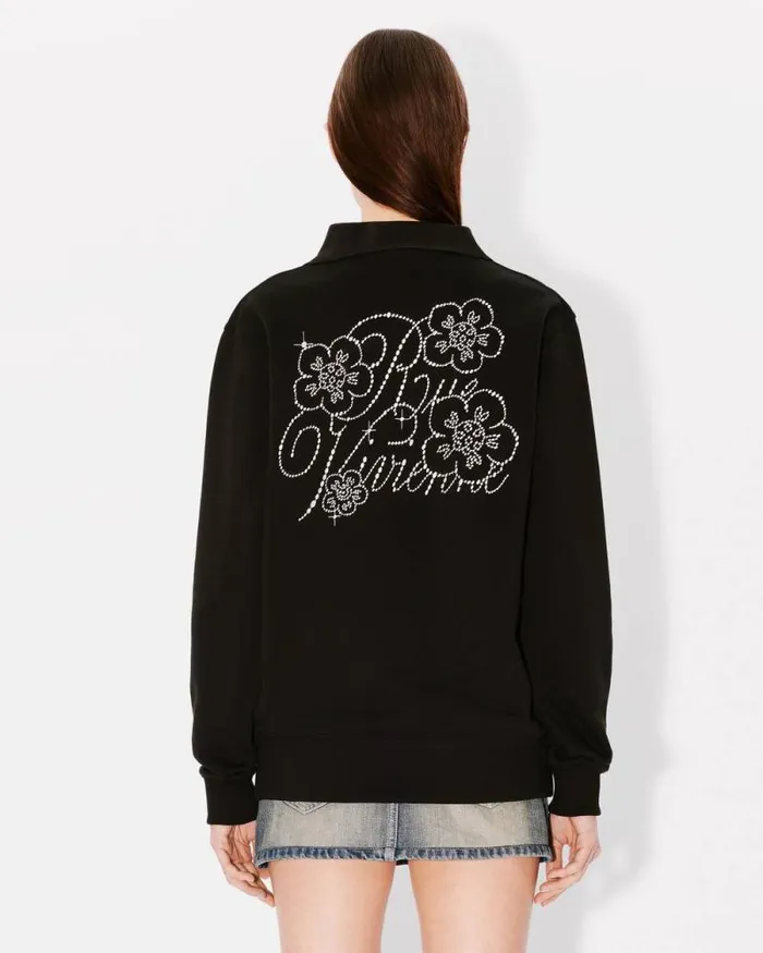 Women 039KENZO Constellation039 Embroidered Loose Cardigan In Cotton Black Kenzo Sweatshirts And Hoodies