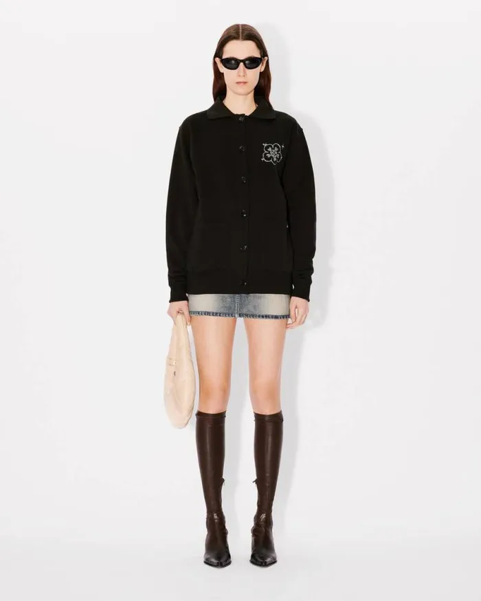 Women 039KENZO Constellation039 Embroidered Loose Cardigan In Cotton Black Kenzo Sweatshirts And Hoodies