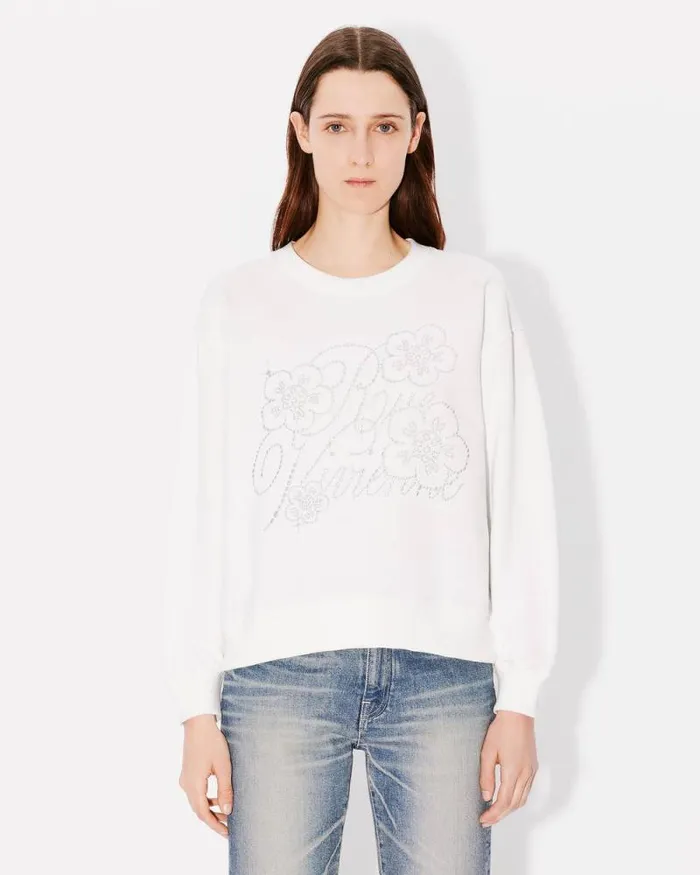 Women 039KENZO Constellation039 Embroidered Sweatshirt In Cotton Off White Kenzo Sweatshirts And Hoodies