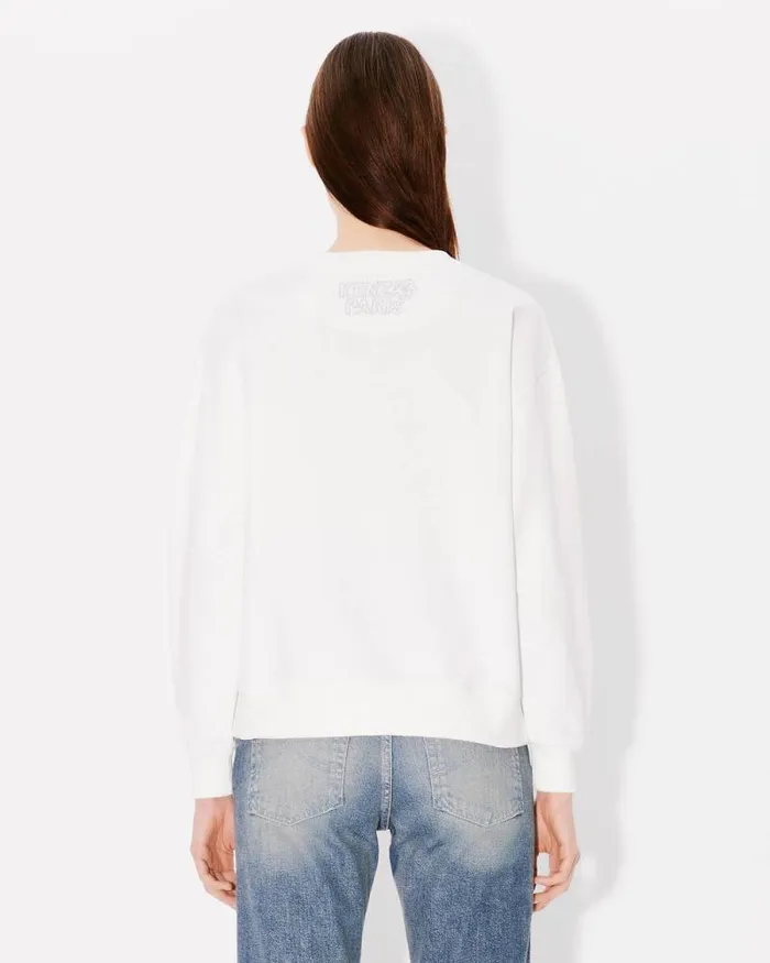 Women 039KENZO Constellation039 Embroidered Sweatshirt In Cotton Off White Kenzo Sweatshirts And Hoodies