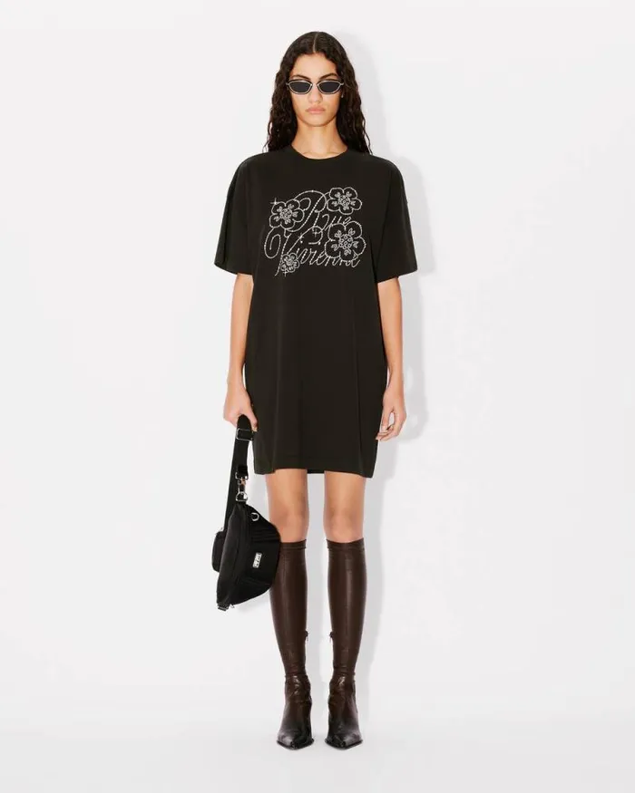 Women 039KENZO Constellation039 Embroidered Tshirt Dress Black Kenzo Dresses And Skirts