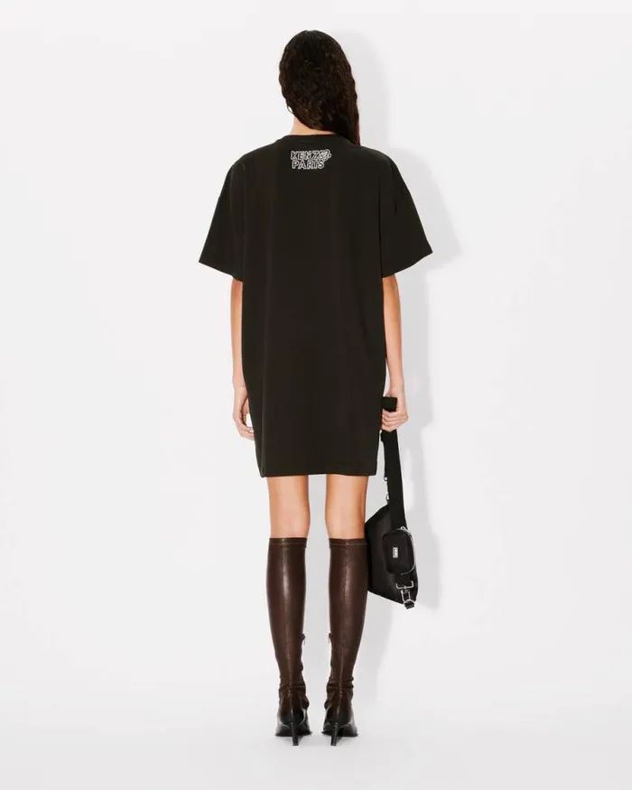 Women 039KENZO Constellation039 Embroidered Tshirt Dress Black Kenzo Dresses And Skirts