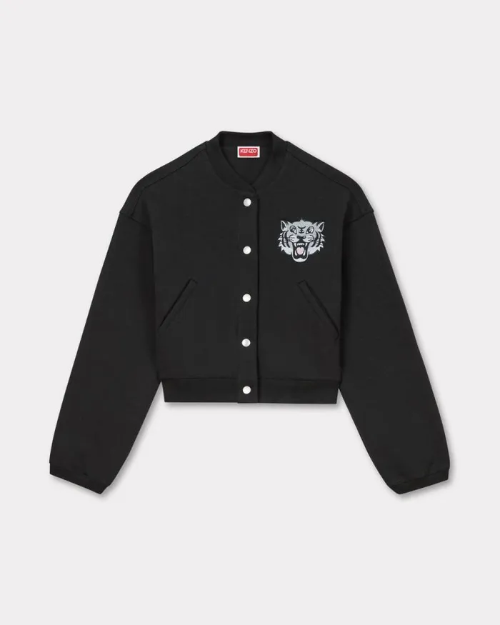 Women 039KENZO Happy Tiger039 Embroidered Teddy Jacket Black Kenzo Jackets And Coats
