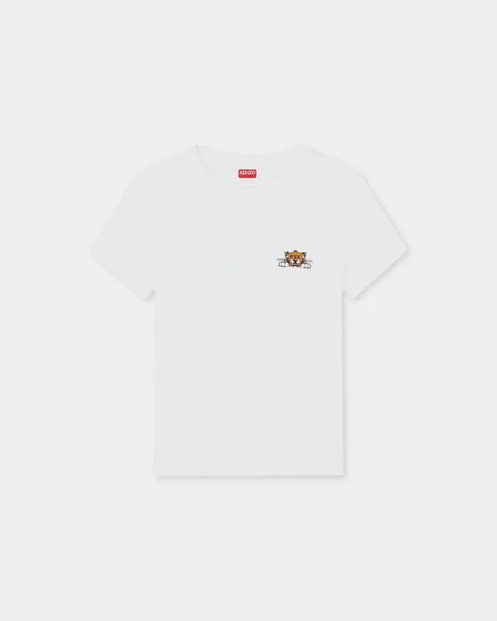 Women 039KENZO Happy Tiger039 Tshirt In Cotton Off White Kenzo Tshirts And Polos