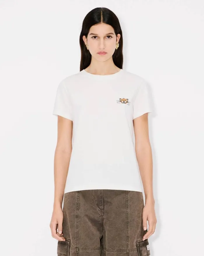 Women 039KENZO Happy Tiger039 Tshirt In Cotton Off White Kenzo Tshirts And Polos