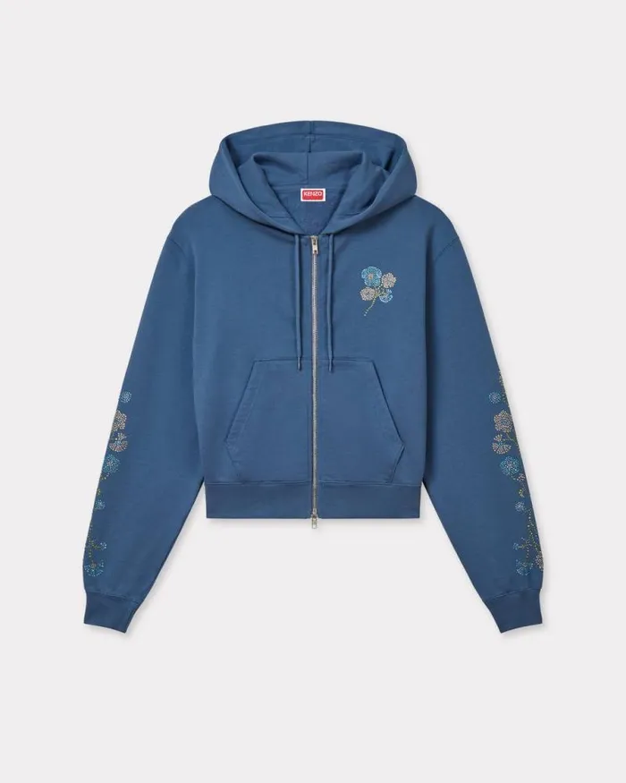 Women 039KENZO Jungle Flower039 Hoodie In Cotton Blue Kenzo Sweatshirts And Hoodies