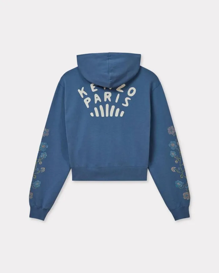 Women 039KENZO Jungle Flower039 Hoodie In Cotton Blue Kenzo Sweatshirts And Hoodies