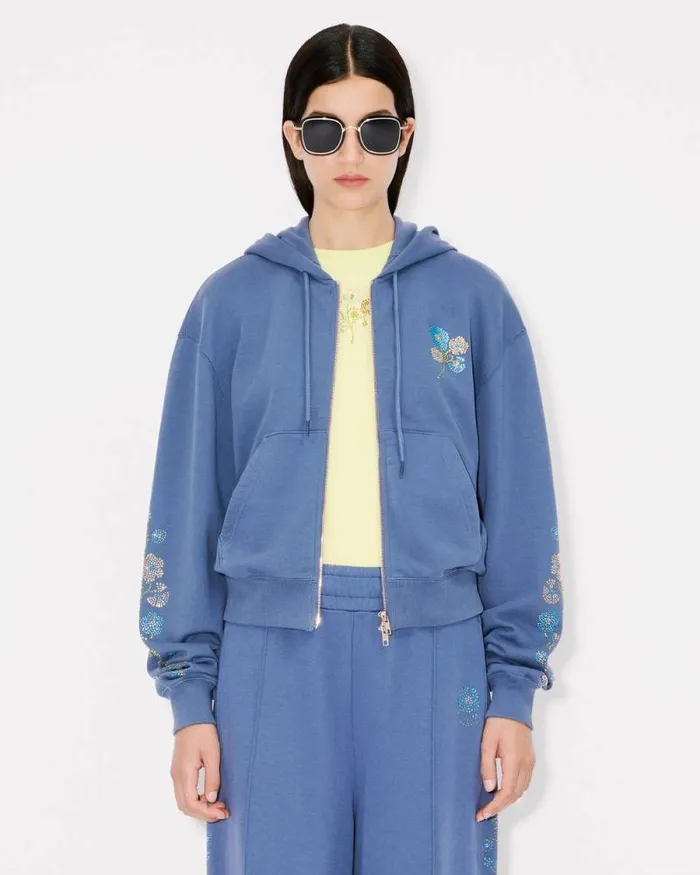 Women 039KENZO Jungle Flower039 Hoodie In Cotton Blue Kenzo Sweatshirts And Hoodies