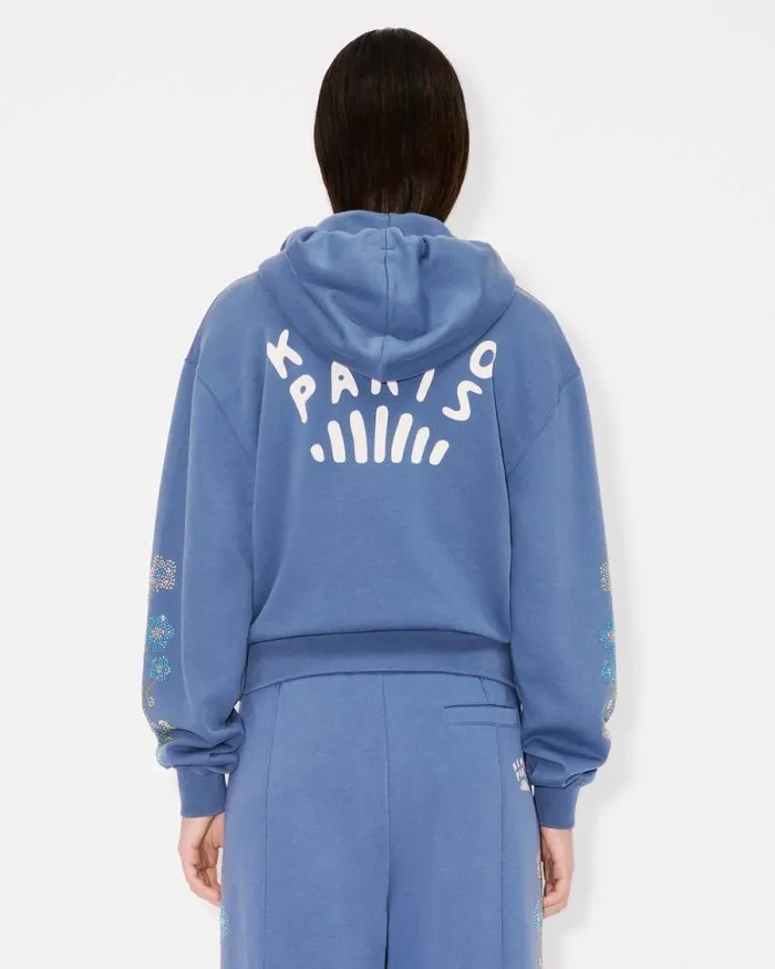 Women 039KENZO Jungle Flower039 Hoodie In Cotton Blue Kenzo Sweatshirts And Hoodies
