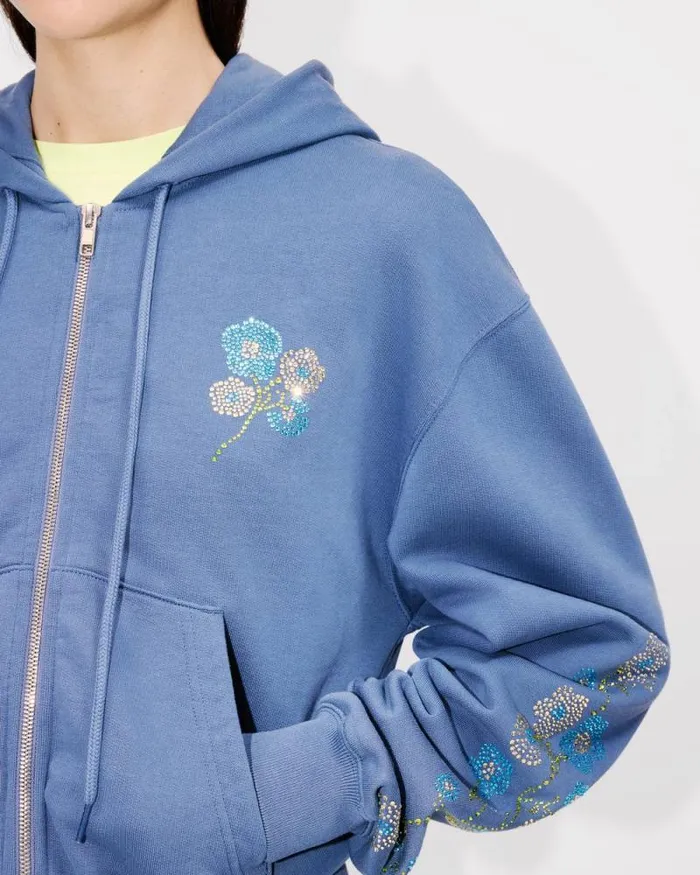 Women 039KENZO Jungle Flower039 Hoodie In Cotton Blue Kenzo Sweatshirts And Hoodies