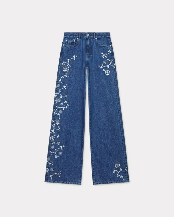 Women 039KENZO Marguerite039 AYAME Wide Legs Embroidered Jeans In Japanese Denim Medium Stone Blue Denim Kenzo Denim Women 039KENZO Marguerite039 AYAME Wide Legs Embroidered Jeans In Japanese Denim Medium Stone Blue Denim Kenzo Denim