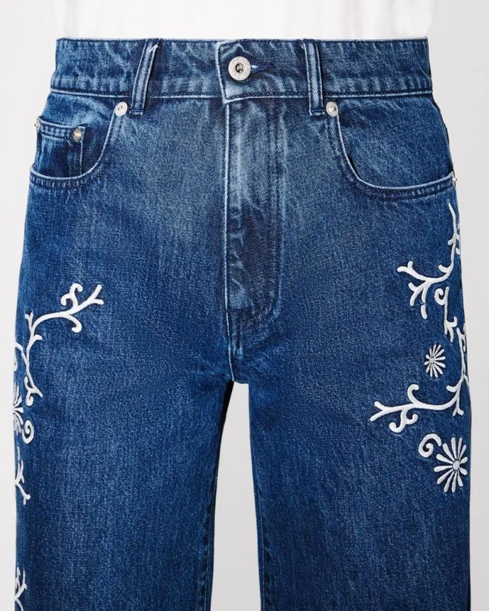 Women 039KENZO Marguerite039 AYAME Wide Legs Embroidered Jeans In Japanese Denim Medium Stone Blue Denim Kenzo Denim