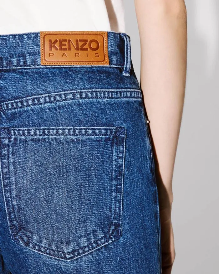 Women 039KENZO Marguerite039 AYAME Wide Legs Embroidered Jeans In Japanese Denim Medium Stone Blue Denim Kenzo Denim