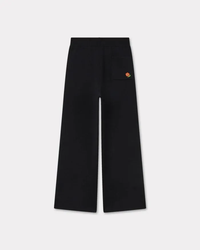 Women 039KENZO Pop039 Embroidered Straight Pants In Merino Wool Black Kenzo Pants And Shorts