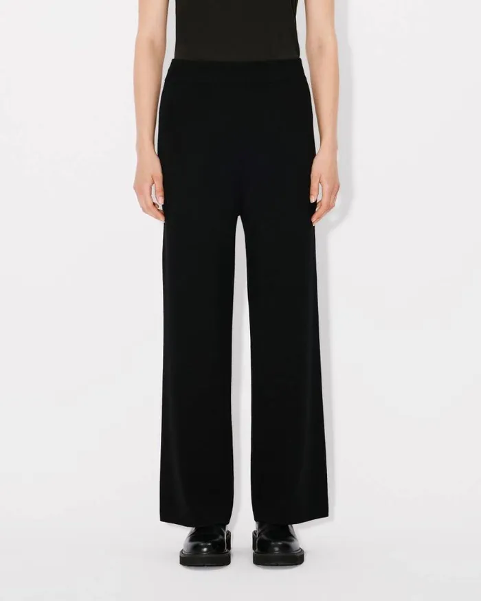 Women 039KENZO Pop039 Embroidered Straight Pants In Merino Wool Black Kenzo Pants And Shorts