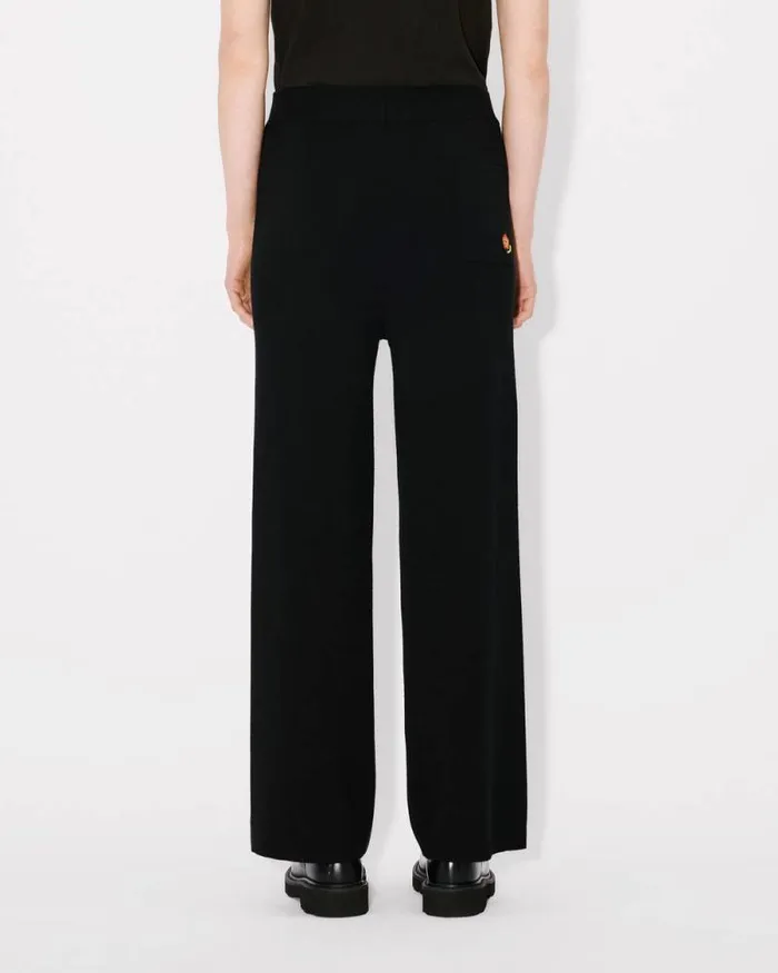 Women 039KENZO Pop039 Embroidered Straight Pants In Merino Wool Black Kenzo Pants And Shorts