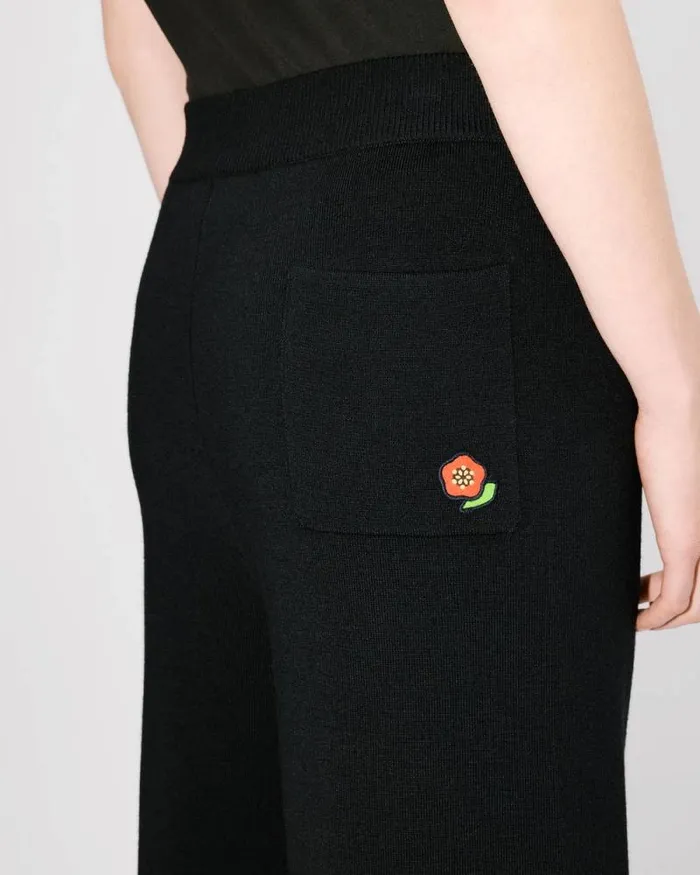 Women 039KENZO Pop039 Embroidered Straight Pants In Merino Wool Black Kenzo Pants And Shorts