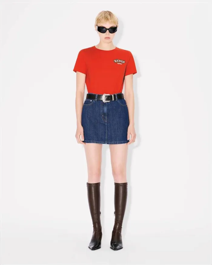 Women 039KENZO VERDY MARKET039 Embroidered Cotton Tshirt Deep Orange Kenzo Tshirts And Polos
