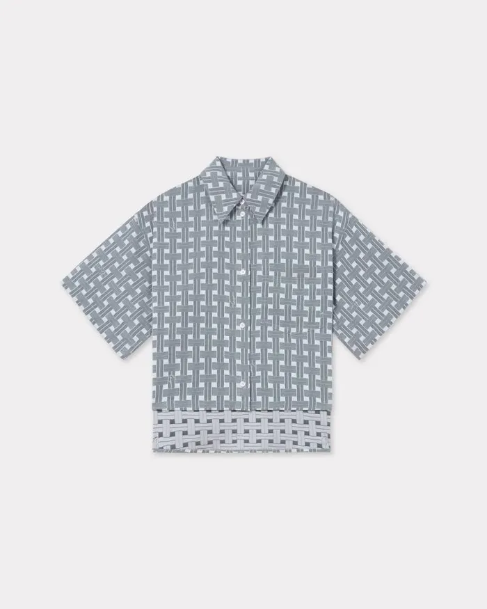 Women 039KENZO Weave039 Cropped Shirt Pale Grey Kenzo Shirts And Tops