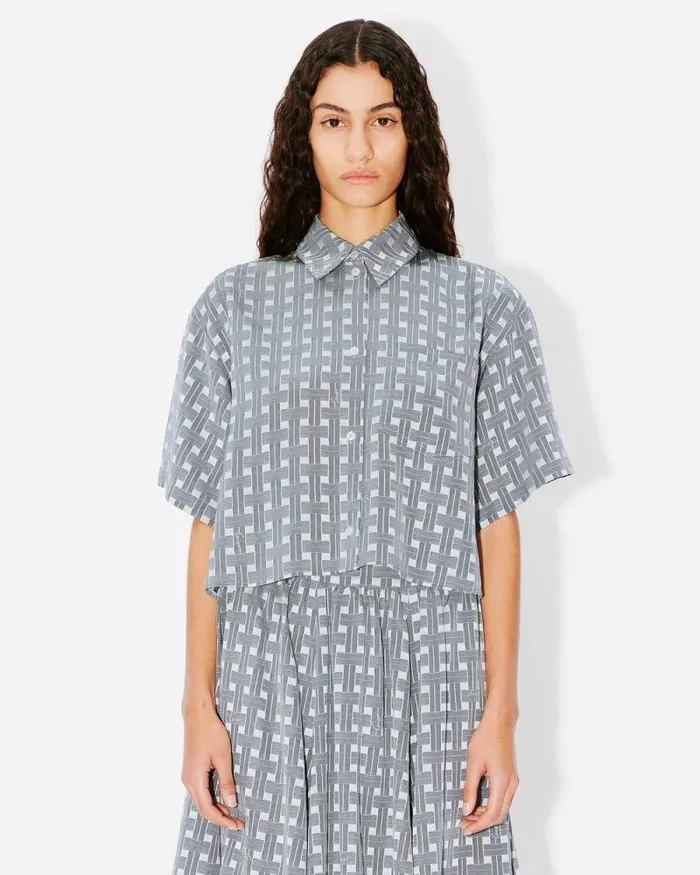 Women 039KENZO Weave039 Cropped Shirt Pale Grey Kenzo Shirts And Tops