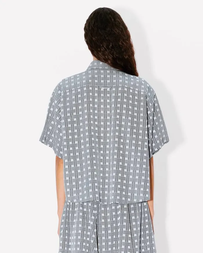 Women 039KENZO Weave039 Cropped Shirt Pale Grey Kenzo Shirts And Tops
