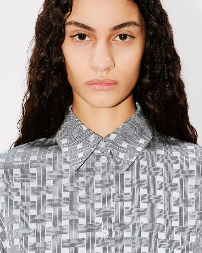 Women 039KENZO Weave039 Cropped Shirt Pale Grey Kenzo Shirts And Tops