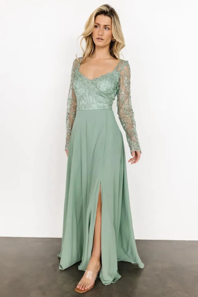Women Adalaide Long Sleeve Maxi Dress Dusty Sage Baltic Born Embellished and Sequined Women Adalaide Long Sleeve Maxi Dress Dusty Sage Baltic Born Embellished and Sequined