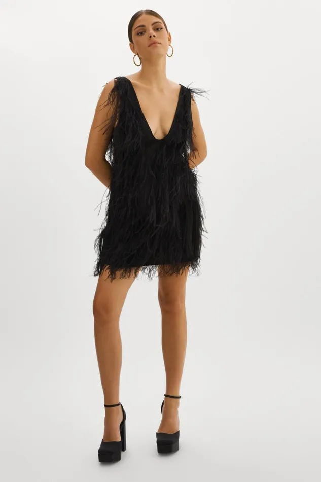 Women ALENA Feather Dress Black LAMARQUE Dresses