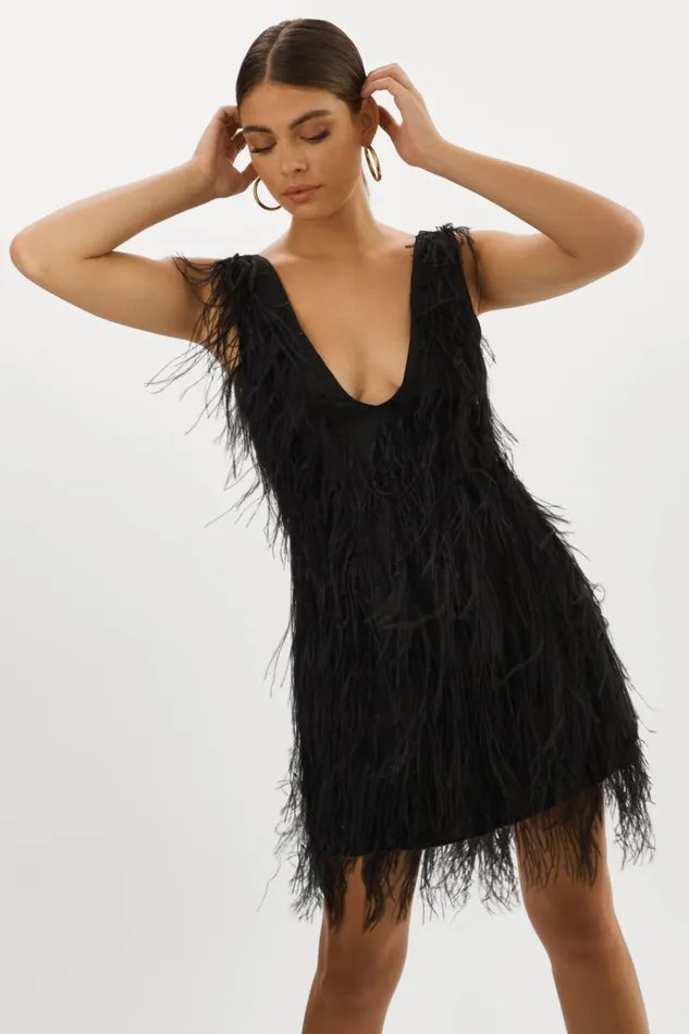 Women ALENA Feather Dress Black LAMARQUE Dresses Women ALENA Feather Dress Black LAMARQUE Dresses