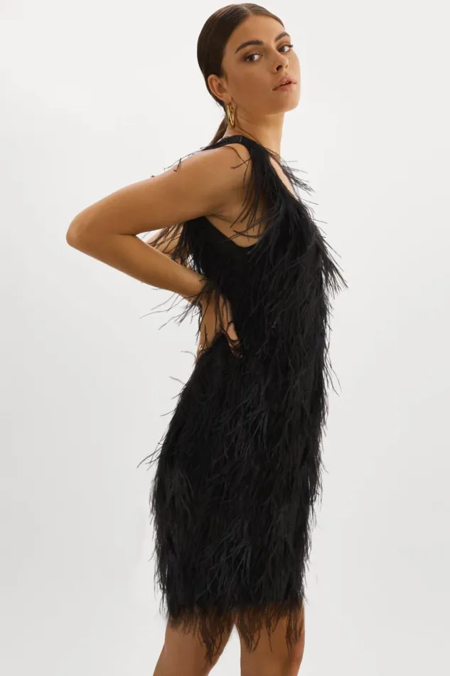 Women ALENA Feather Dress Black LAMARQUE Dresses Women ALENA Feather Dress Black LAMARQUE Dresses
