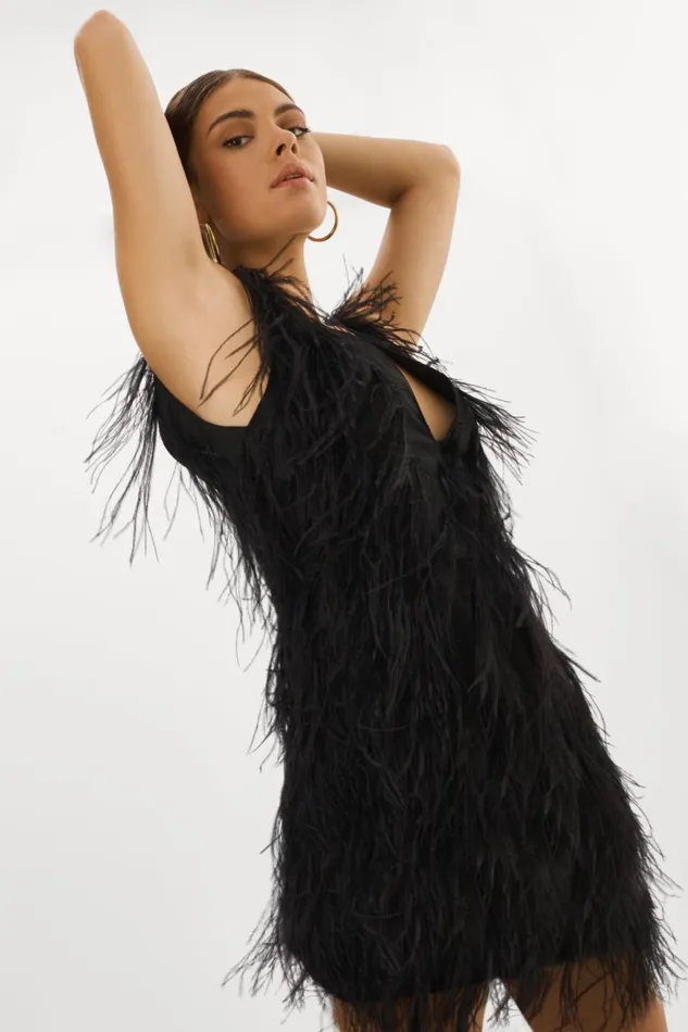Women ALENA Feather Dress Black LAMARQUE Dresses Women ALENA Feather Dress Black LAMARQUE Dresses