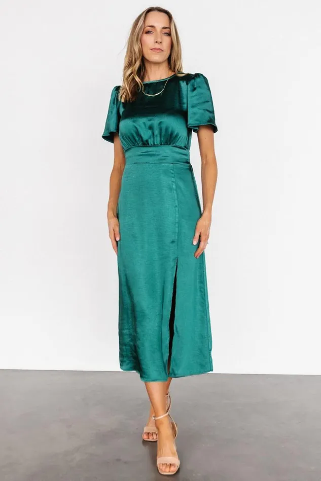 Women Allie Satin Dress Emerald Baltic Born Midi Dresses
