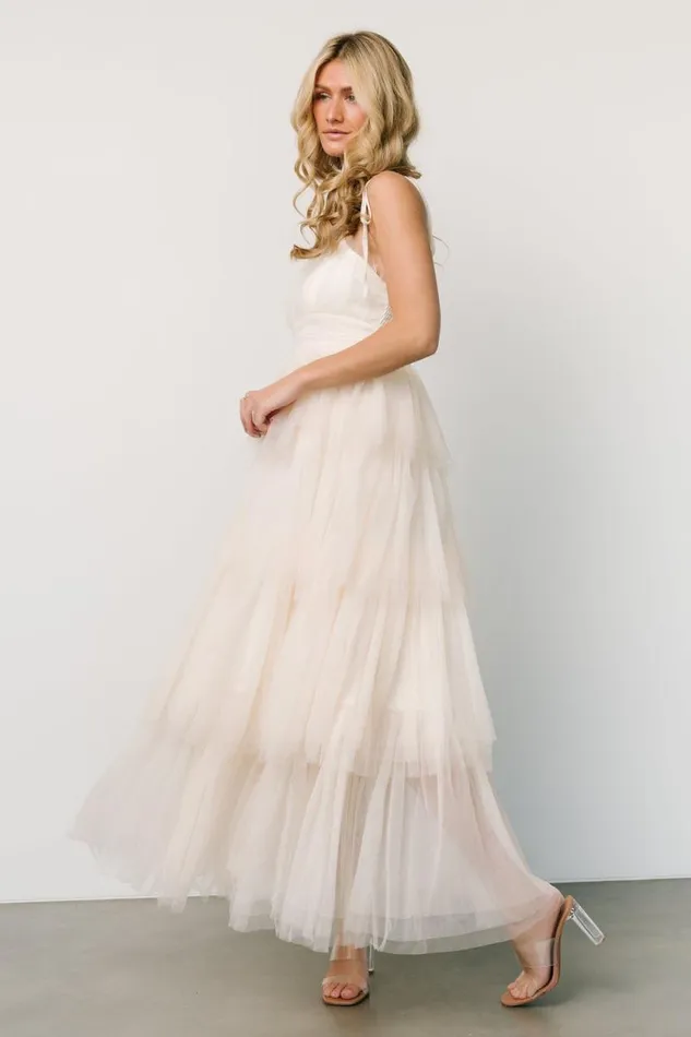 Women Alora Tulle Tiered Maxi Dress Cream Baltic Born Tulle Styles